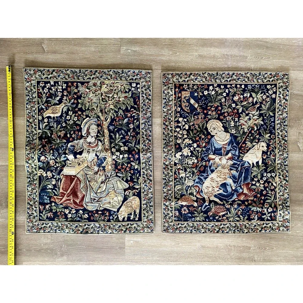 Lot 2 Craye Tapestry Tapisseries Lion Flandres France French Carder Sheep 24 x18